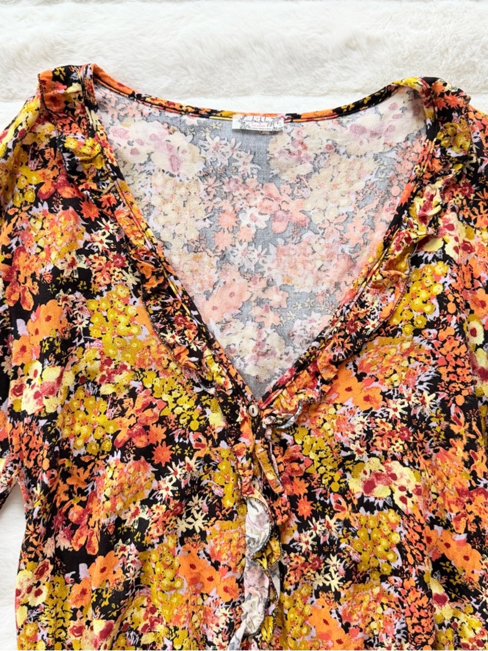 Free People Intimately Floral Bodysuit Boho Ruffle Bell Sleeve V Neck Size S - Picture 5 of 12
